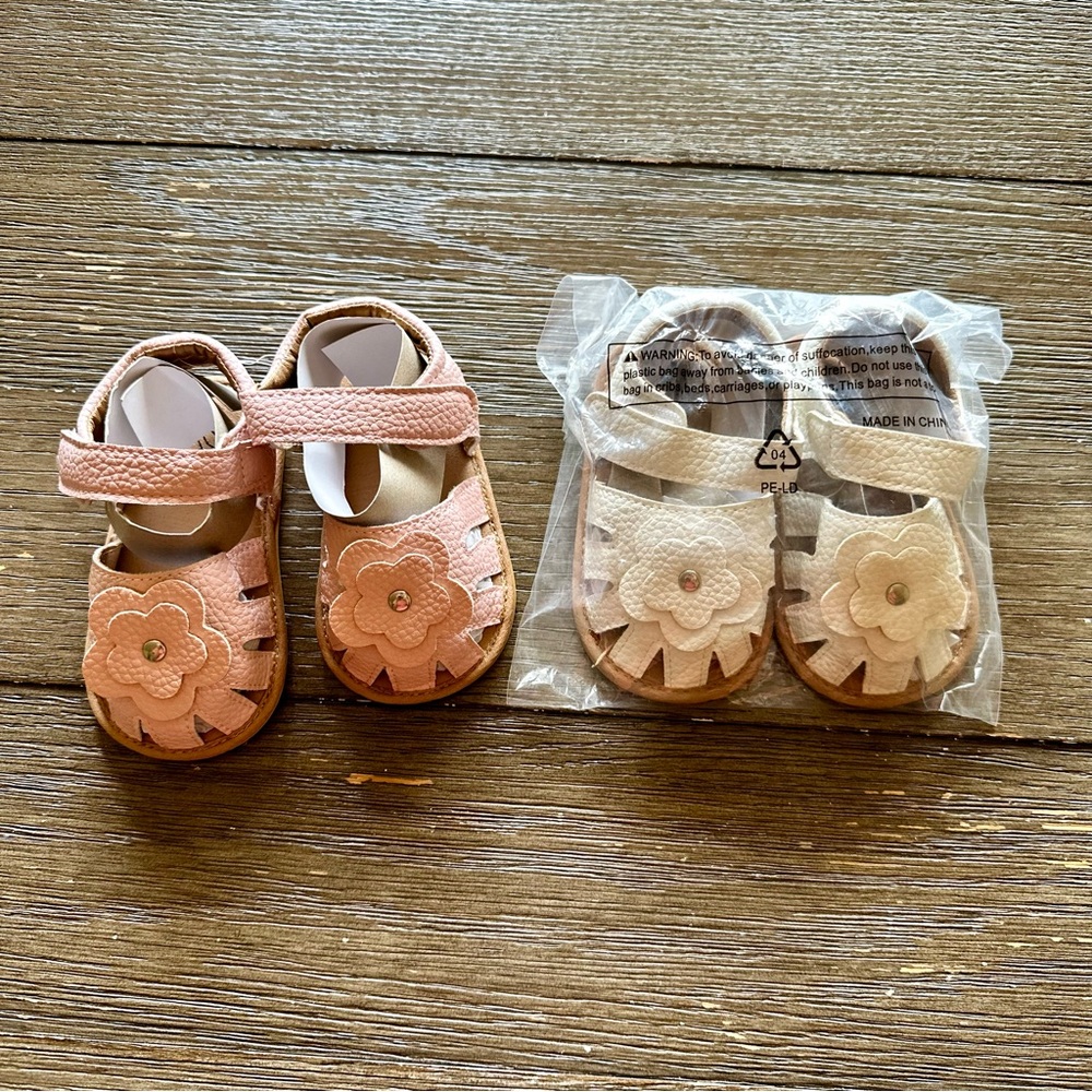 Baby Girl Sandals - Size 12-18 Months - White and Pink